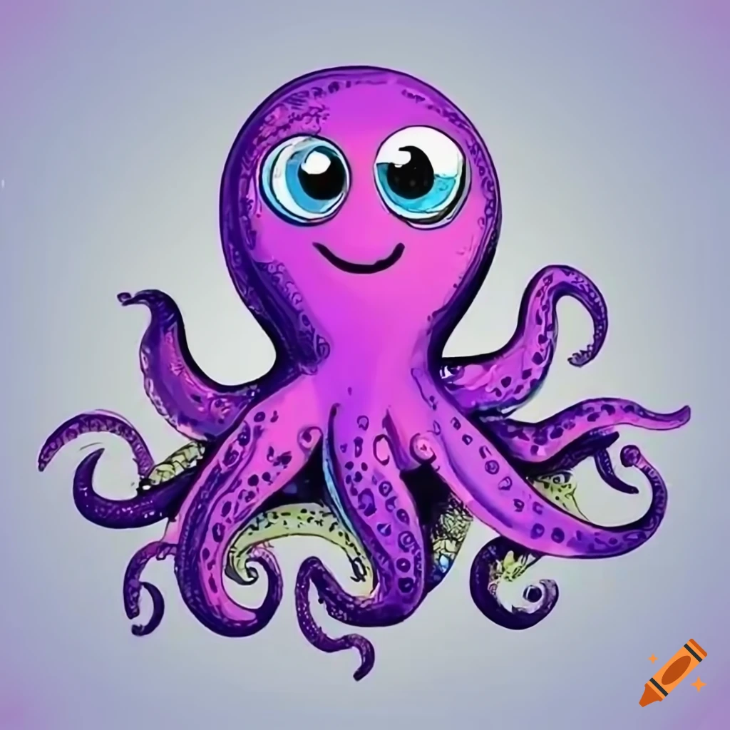 Illustration of a small and chubby octopus named milo on Craiyon