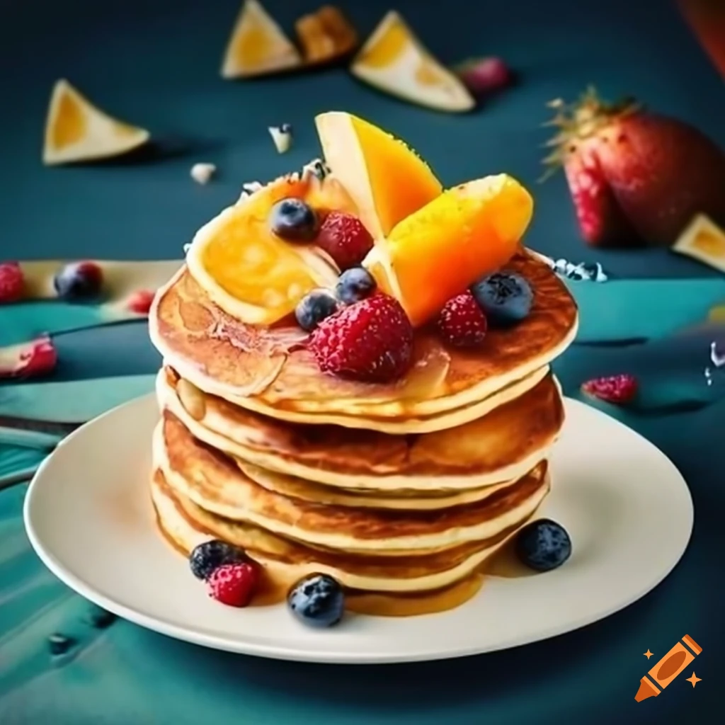pancakes topped with tropical fruits