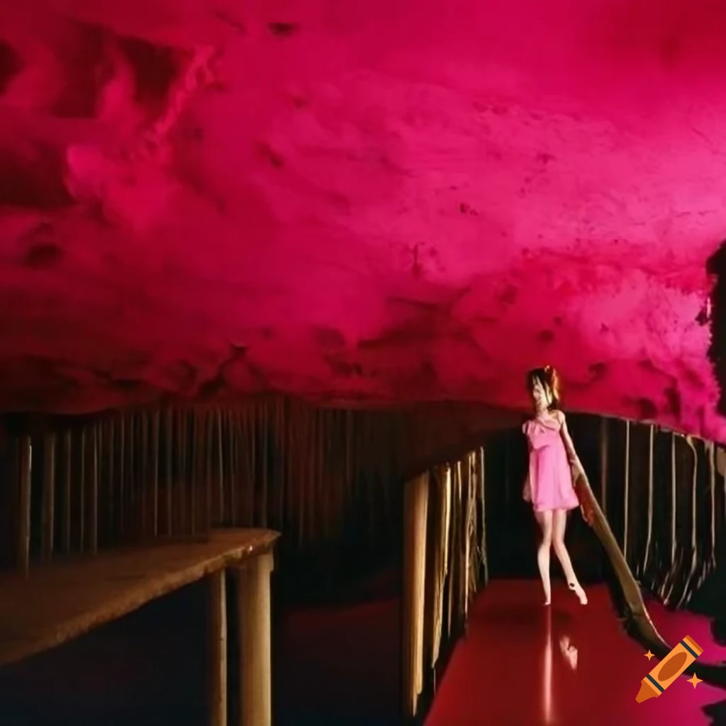 view of pinkish-red cavern in an underground superorganism