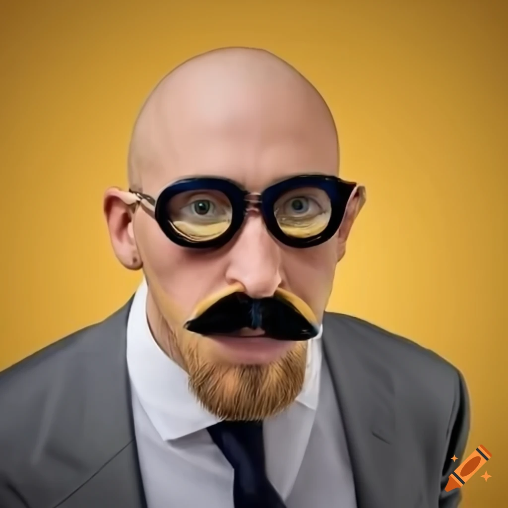 photorealistic portrait of a man with a circular mustache
