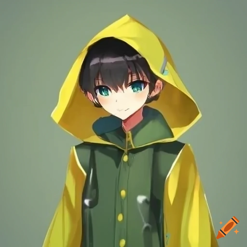Anime character wearing yellow raincoat