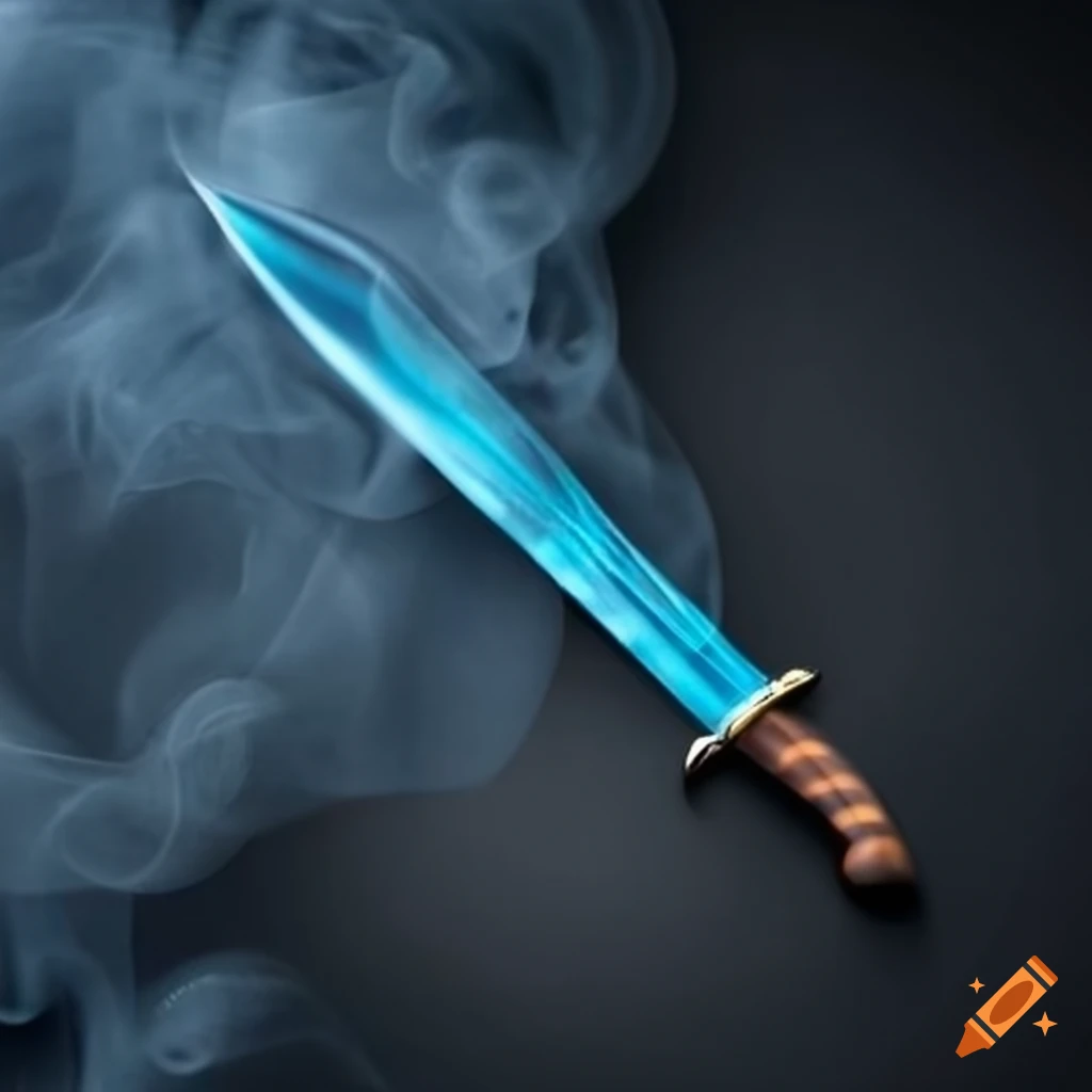 Blue gladius sword surrounded by black smoke on Craiyon
