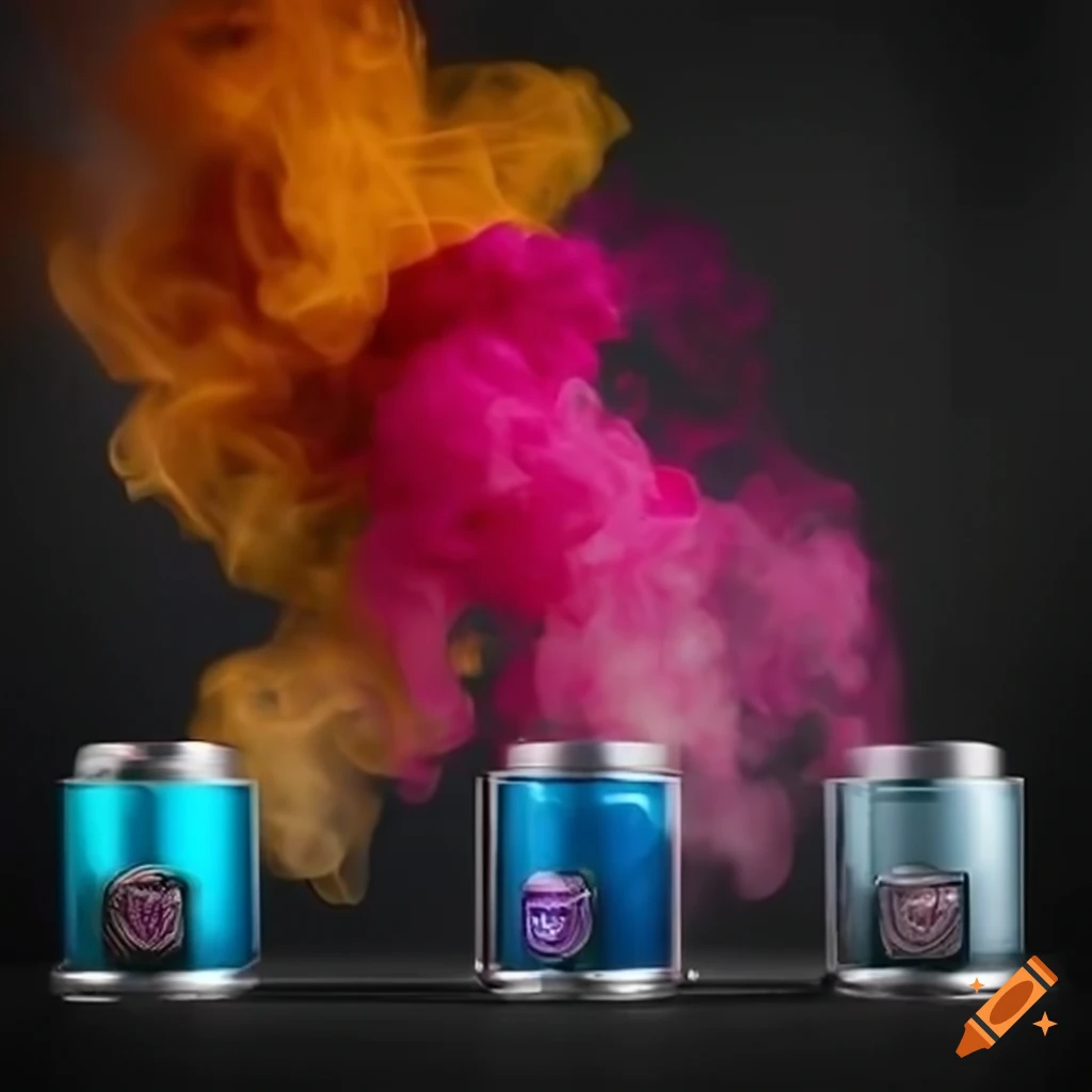 smoke art as a backdrop for fragrance cans