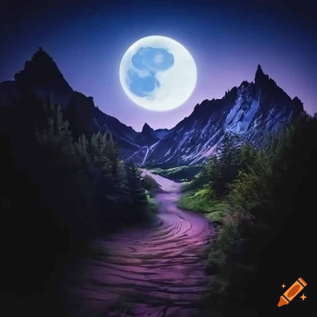 mountain trail under moonlight