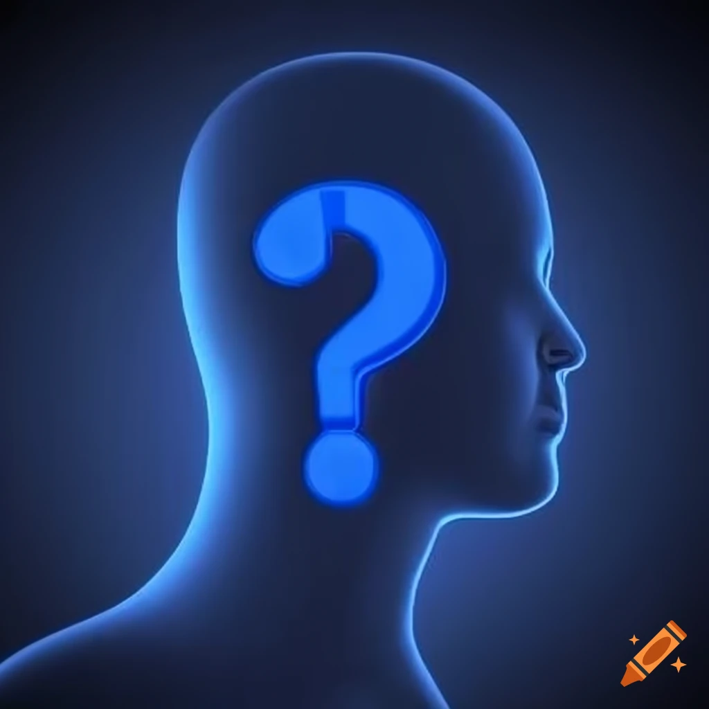 Symbol of a question mark inside a human head outline on Craiyon