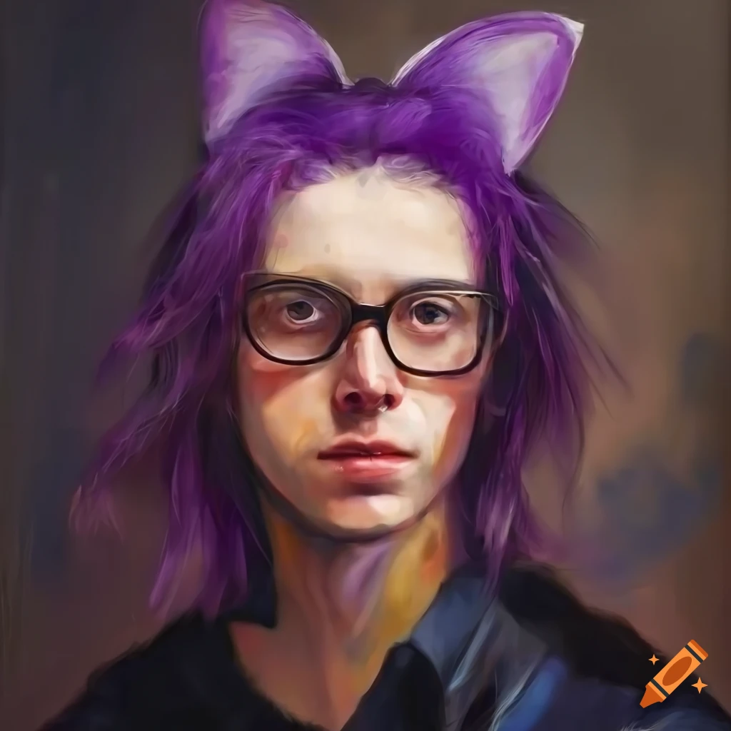 portrait of a young guy with glasses and purple hair