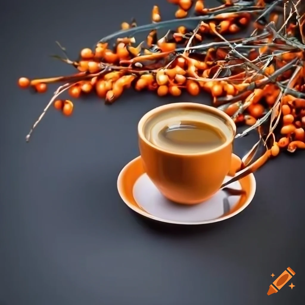 cup of coffee and sea buckthorn
