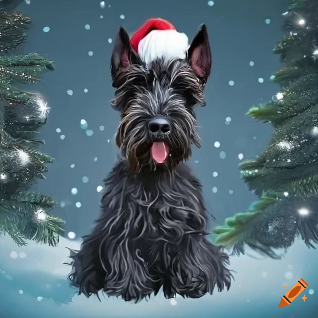 Black scottish terrier in christmas attire