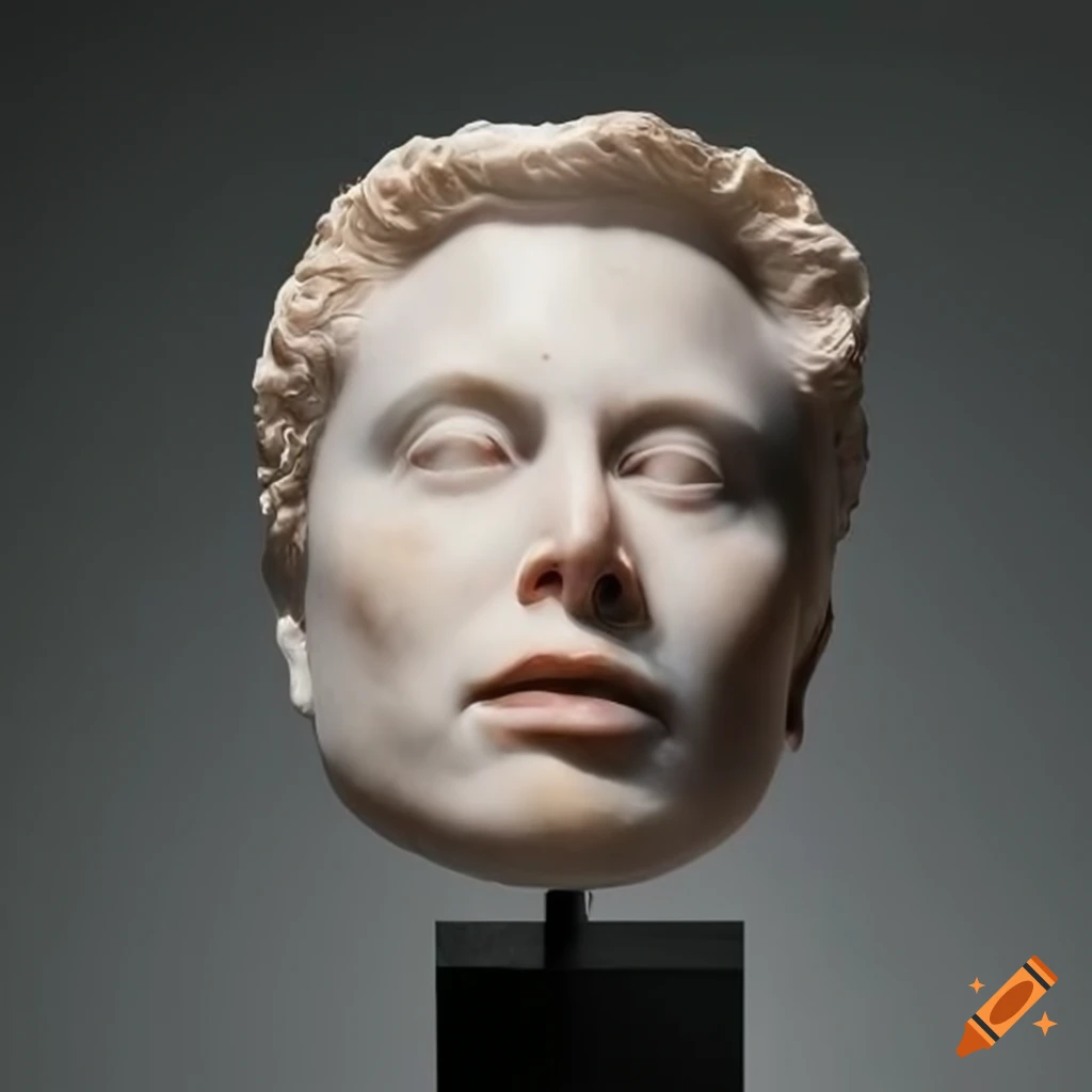 translucent sculpture of Elon Musk's face