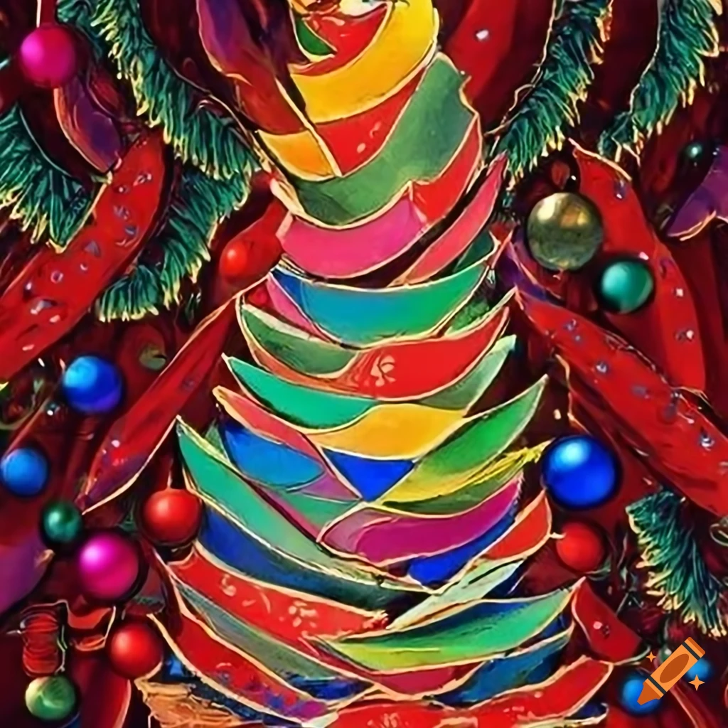 Festive christmas tree made of colorful feathers