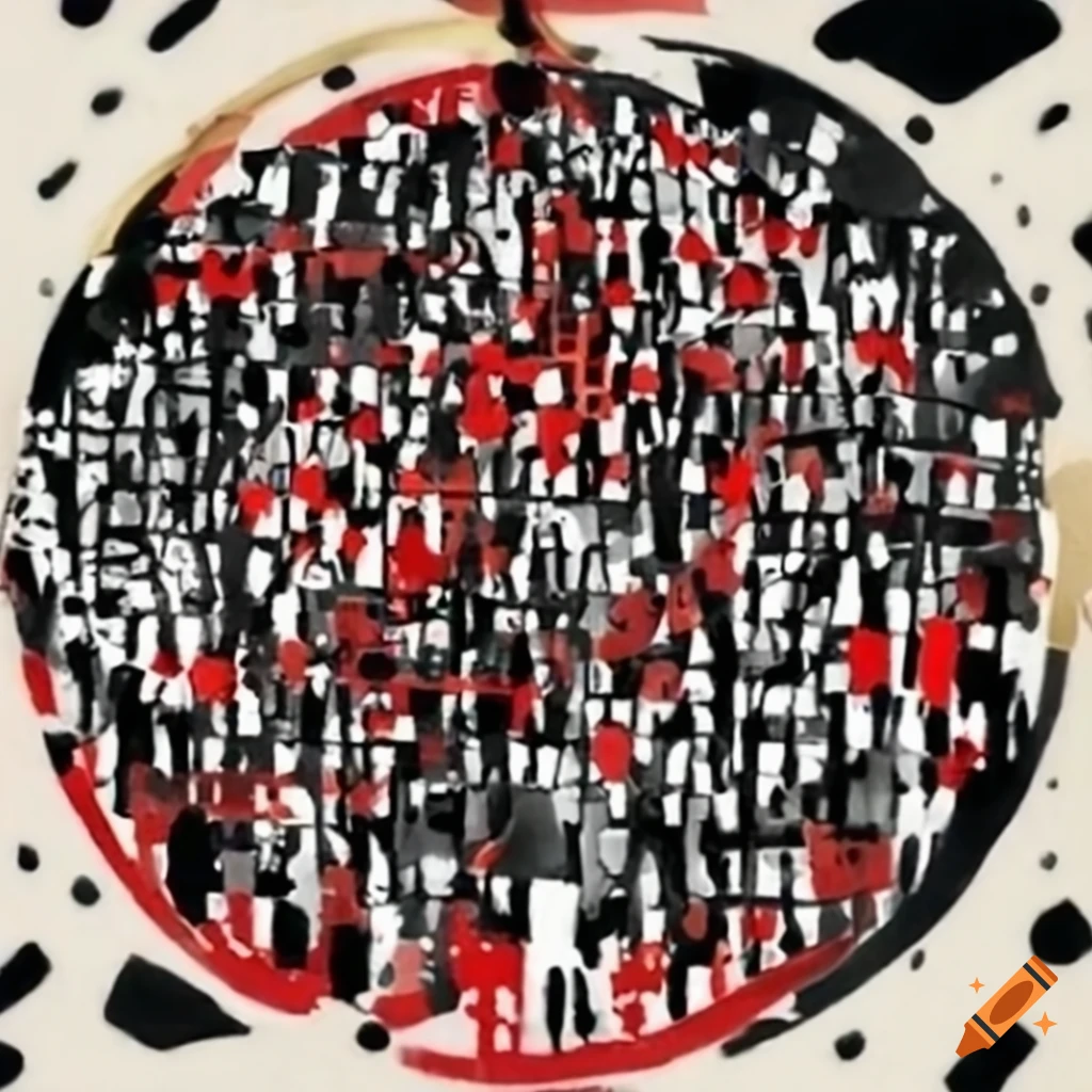 mosaic painting of a crowd in a maze