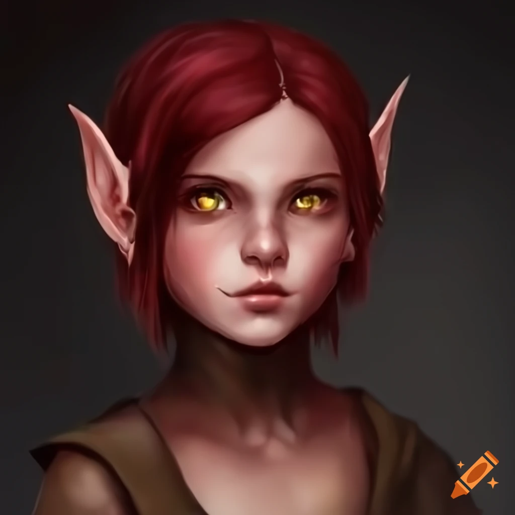 Detailed image of a gloomy elf child with maroon hair on Craiyon