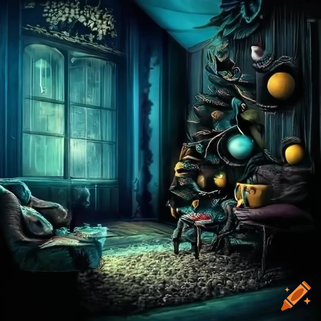 Nightmare before christmas living room photo background on Craiyon