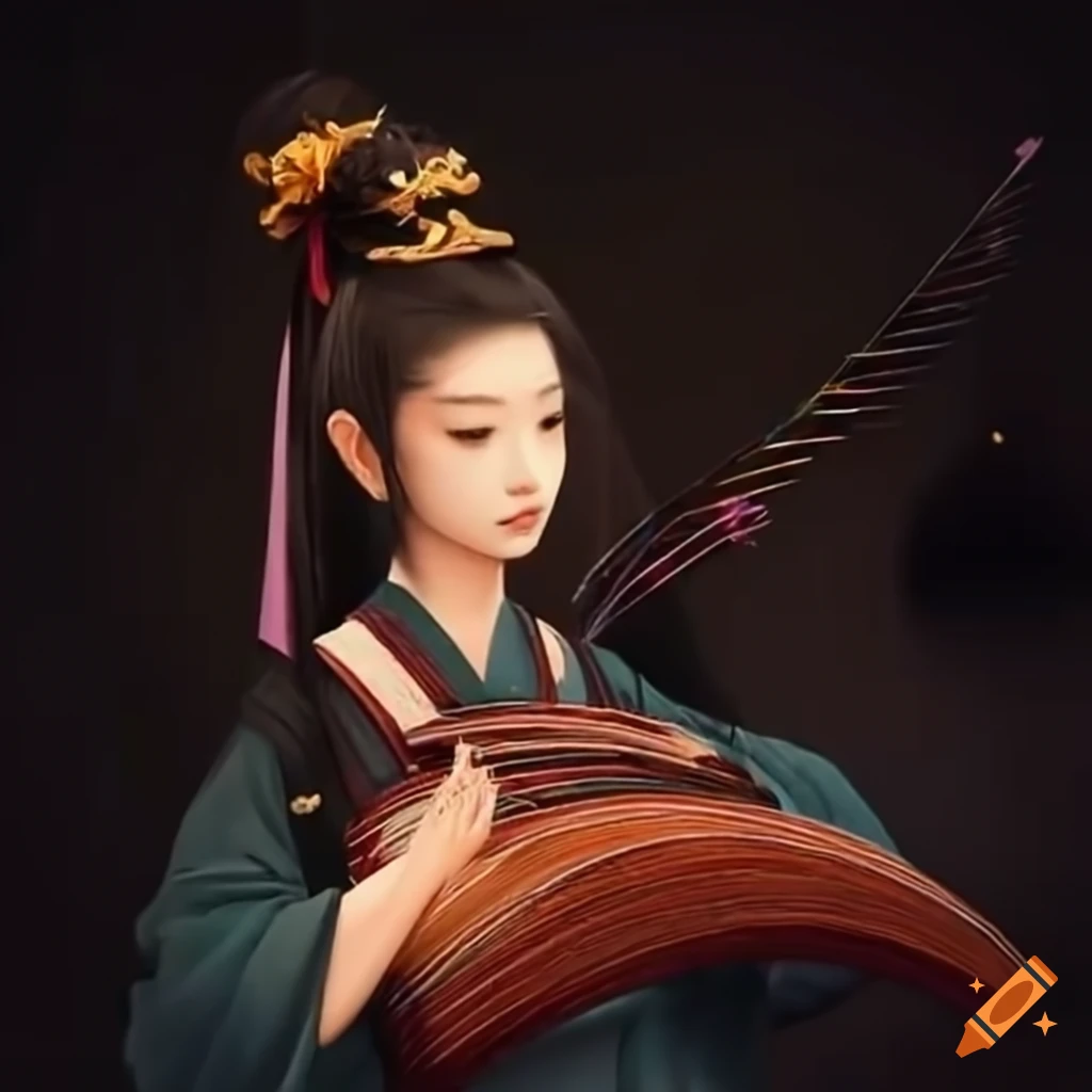 Image of peach blossoms and someone playing the guzheng on Craiyon