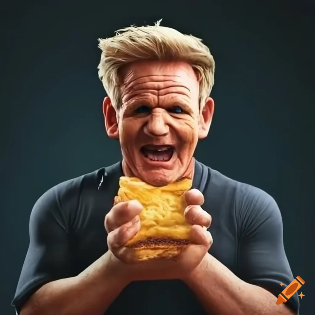 Gordon ramsay holding a grilled cheese sandwich