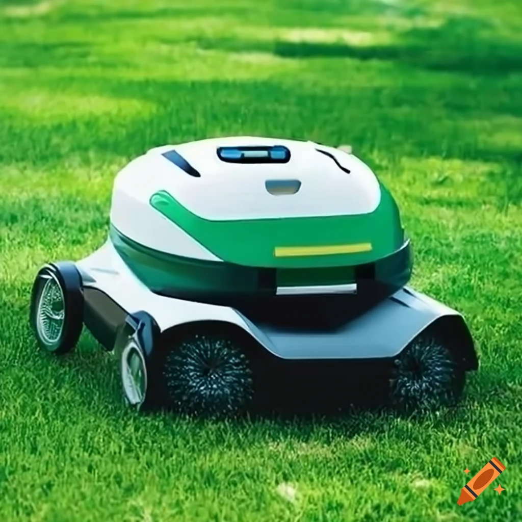image of a lawn care robot trimming grass