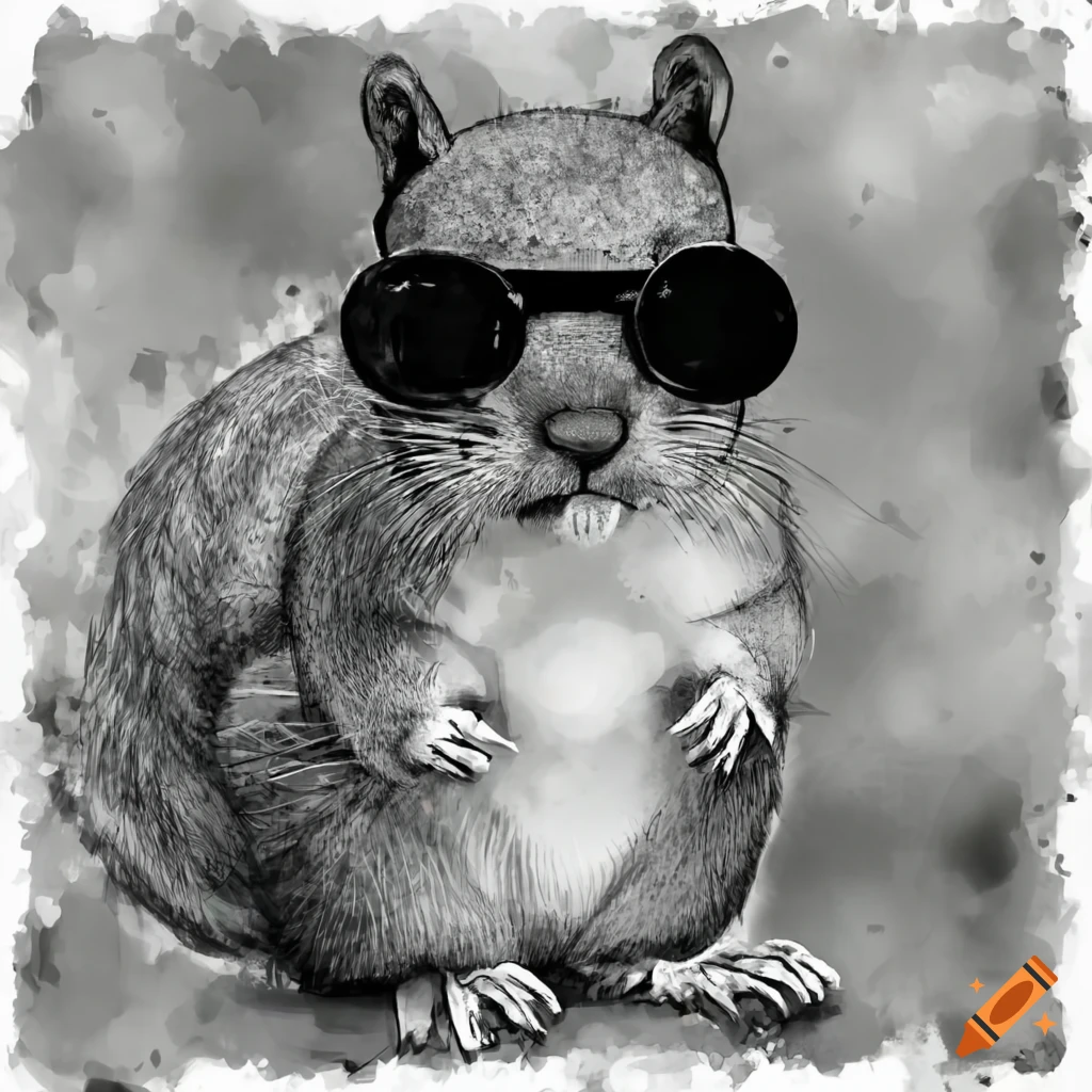 squirrel wearing shades in post-apocalyptic setting