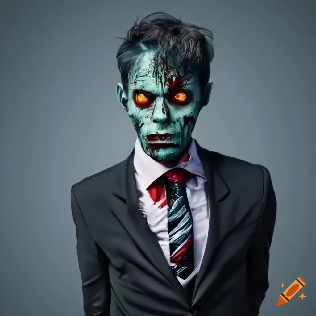 attractive zombie man in a black suit