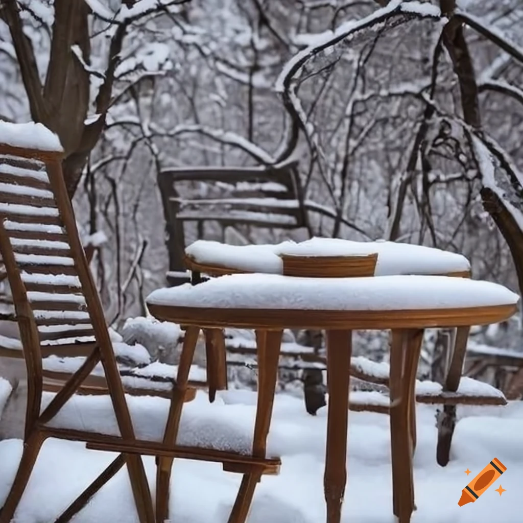 Snowcovered garden furniture
