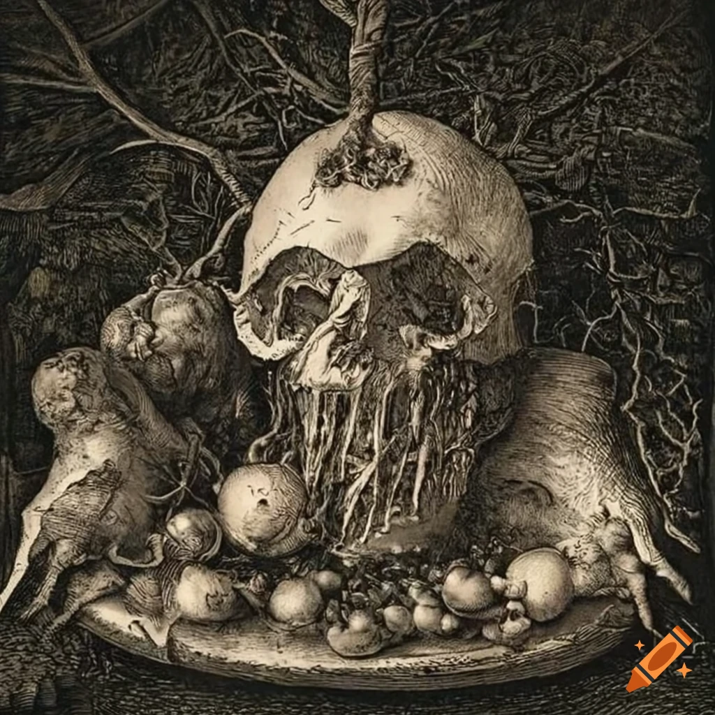 intricate surreal etching of a magical forest landscape