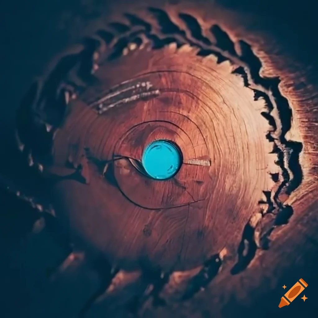 Wood saw blade cutting through wood