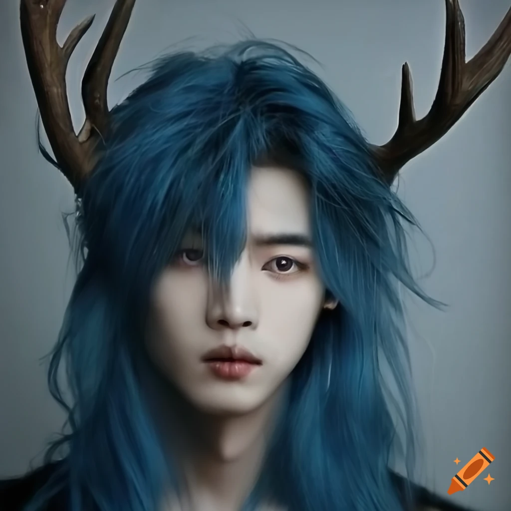 beautiful blue-skinned character with antlers