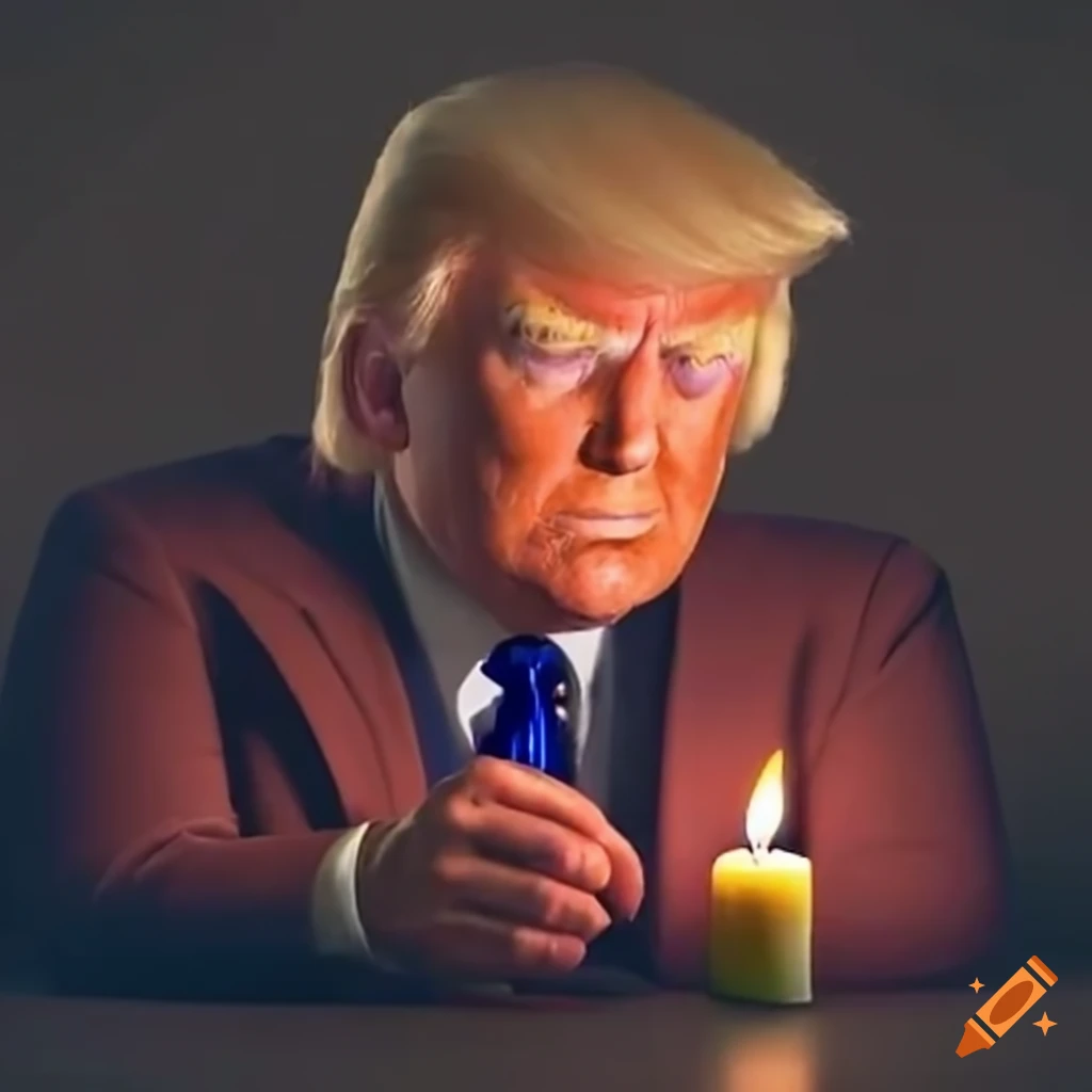 Satirical depiction of donald trump in a candlelit room