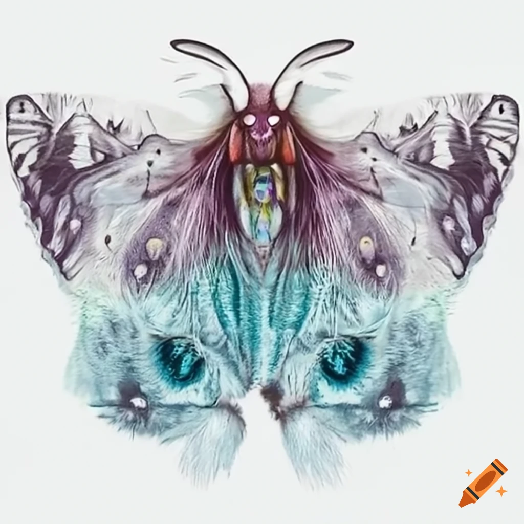 fluffy white moth with cat-like features