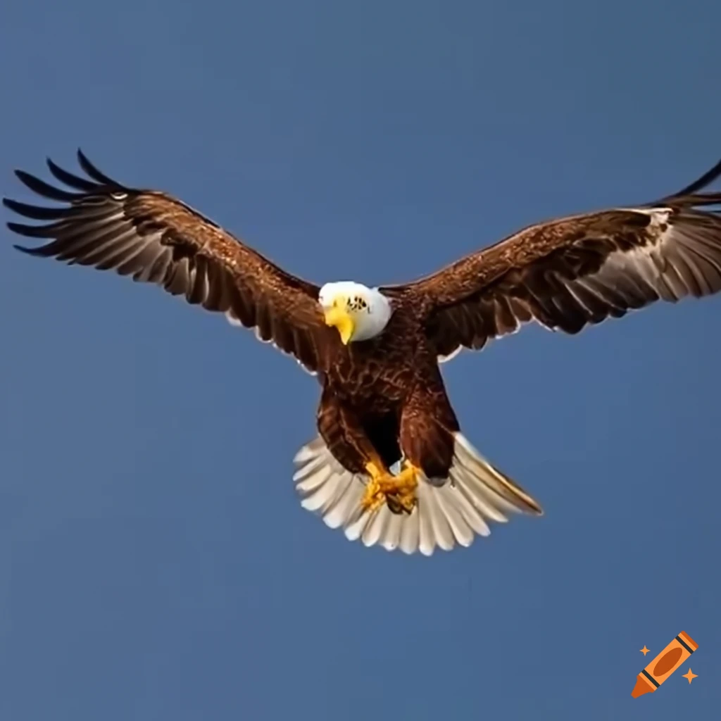 Eagle soaring above urban landscape