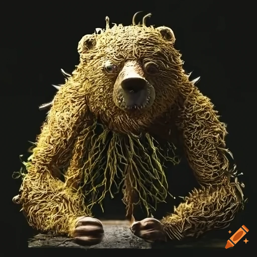 Sculpture of a plantbased humanoid bear