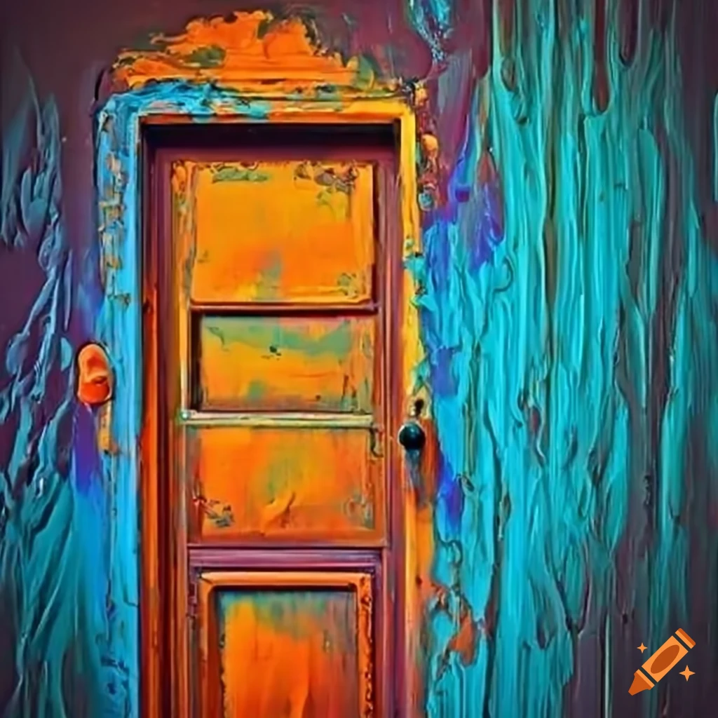 Door painted with neon oil colors on Craiyon
