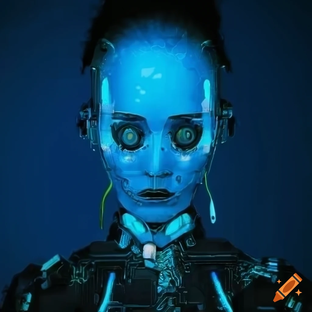 Blue microcircuit on a cyberpunk background on Craiyon
