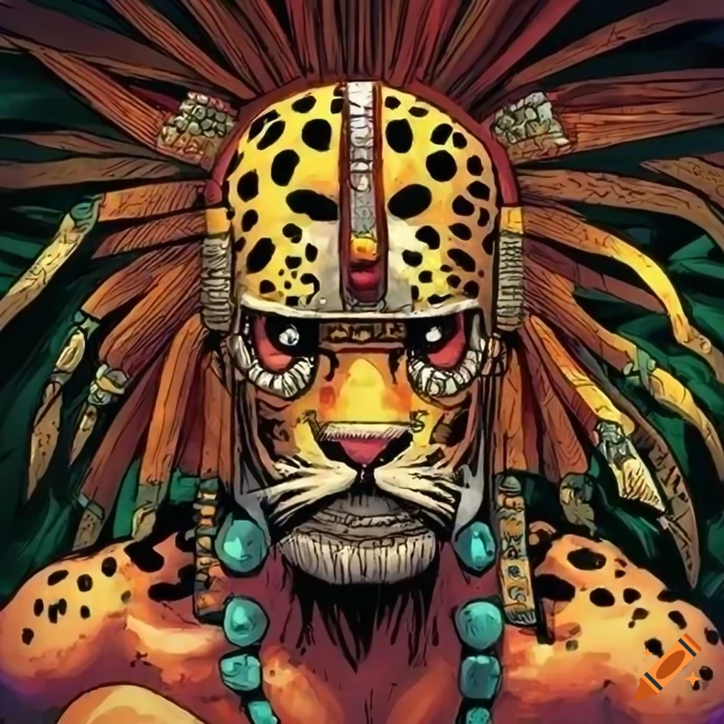 Aztec Jaguar warrior in a comic book style