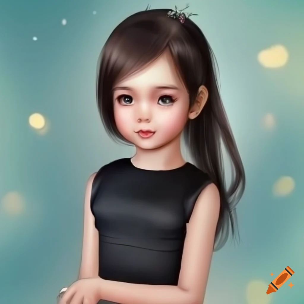 Cartoon depiction of a little girl in a black cinderella dress