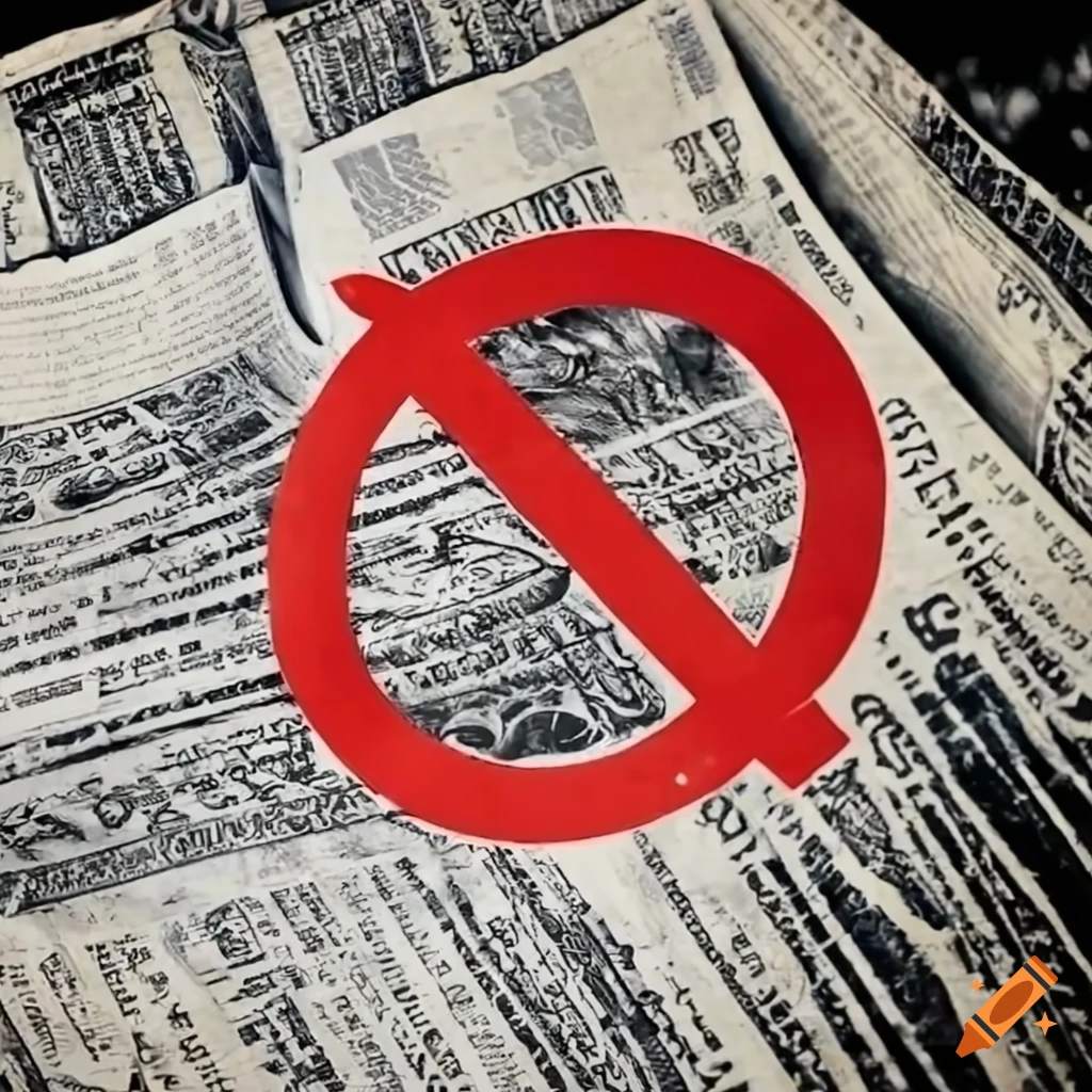 newspapers with red ban sign