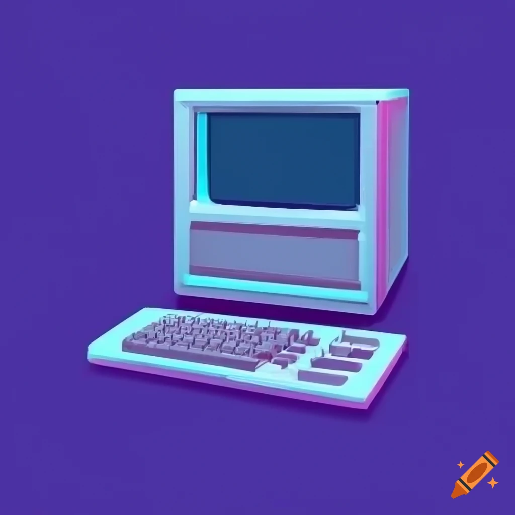 Realistic vaporwave icon of old computer