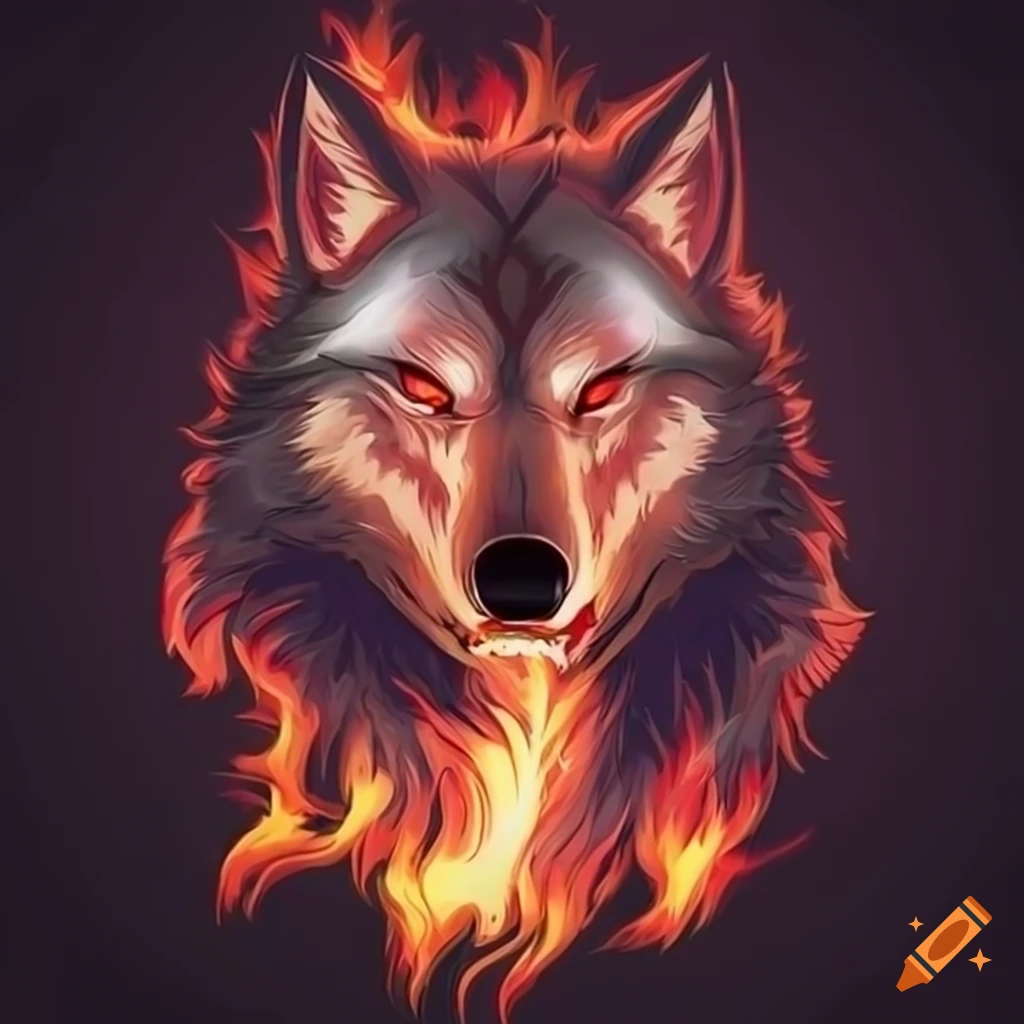 logo design of a fiery wolf head