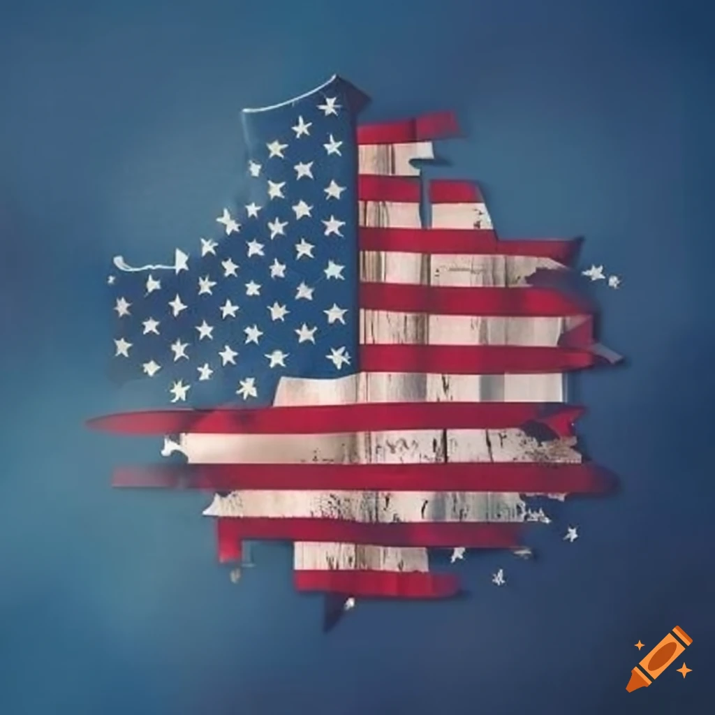 American flag stencil on blue background for wood