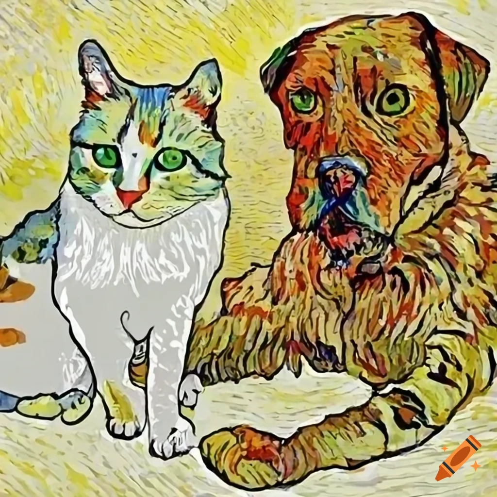 Painting of a cat and dog by vincent van gogh