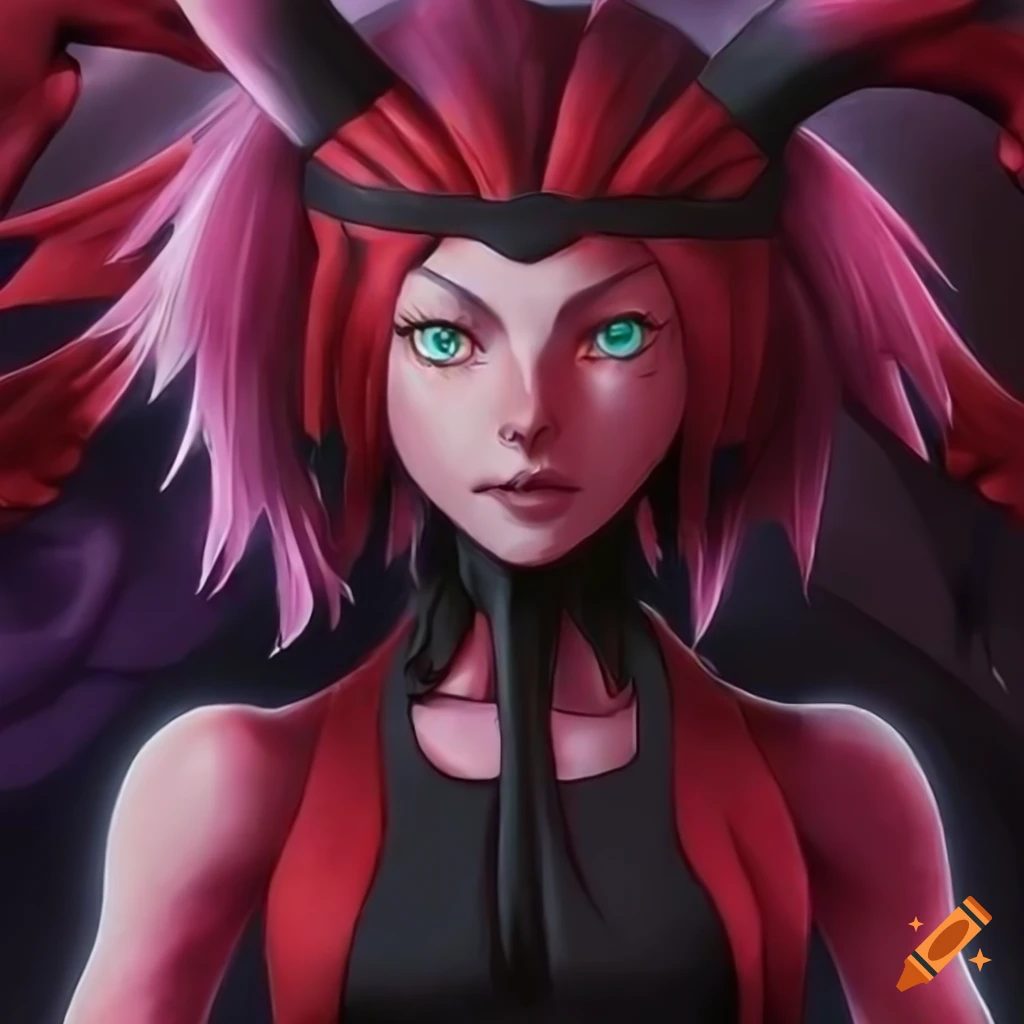 Art of flannery from pokemon in a dark goddess attire