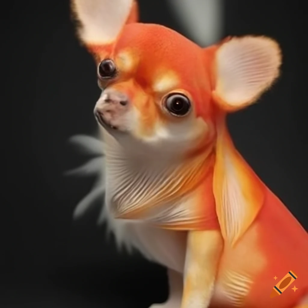 creative illustration of a chihuahua-goldfish hybrid