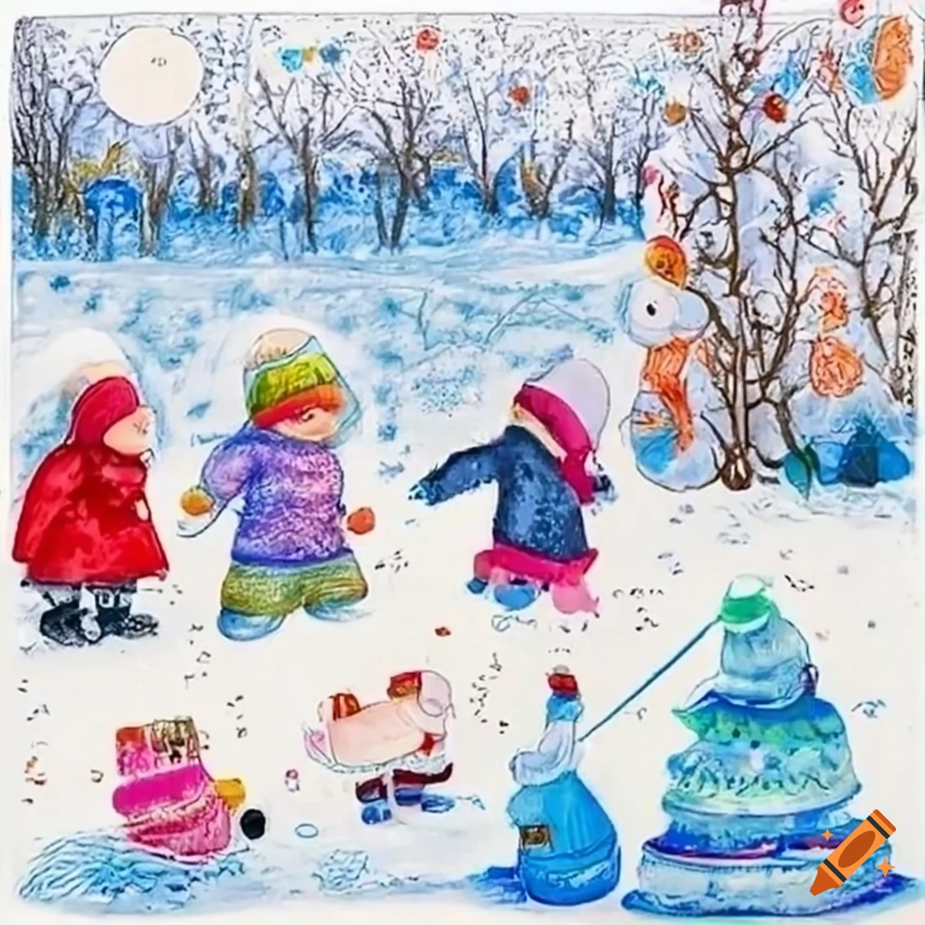 adorable children playing in the snow