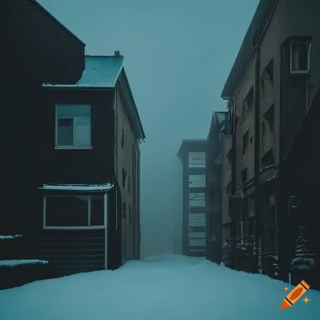 Detailed vintage photo of a snowy night in the suburbs