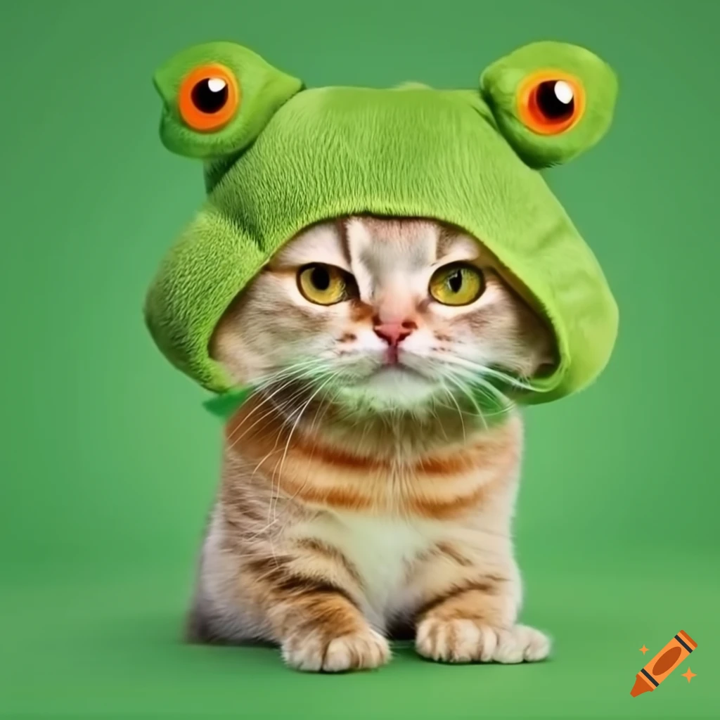Cute cat wearing a frog costume