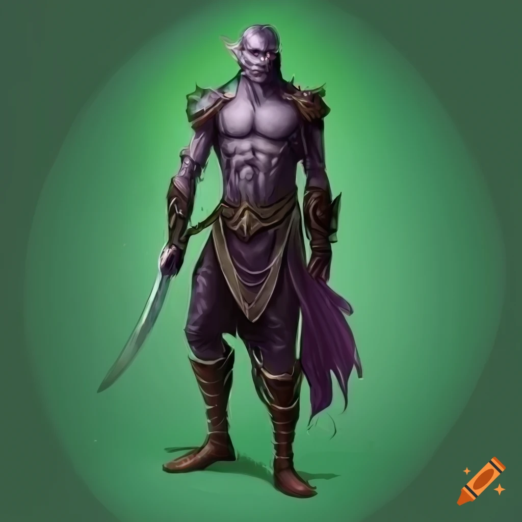 full body dark elf warrior with two swords