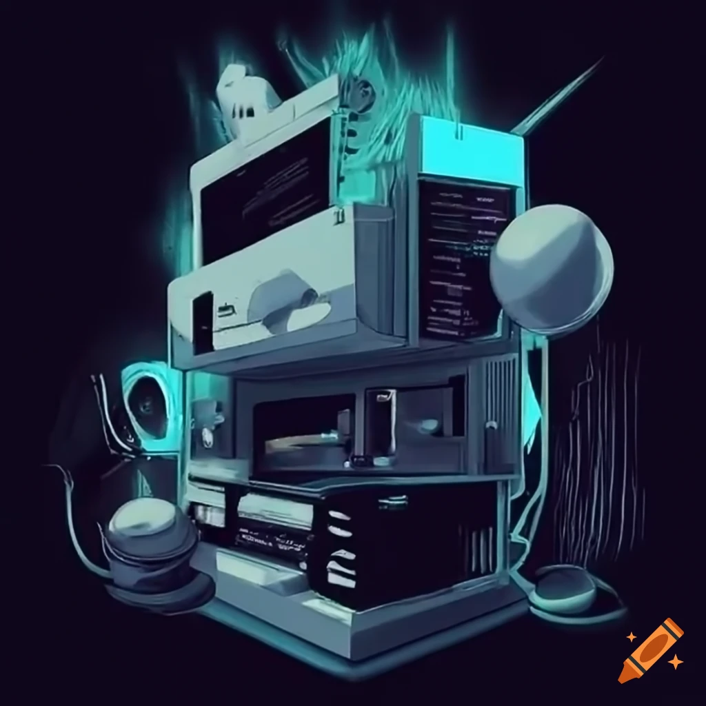 Image of a vibrant mess of technological gadgets on Craiyon