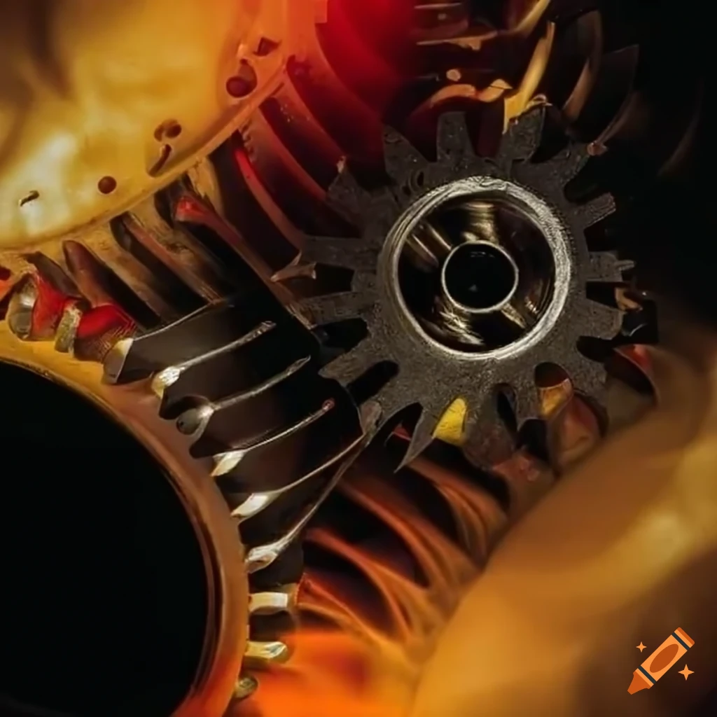 Closeup of gears in motor oil on Craiyon