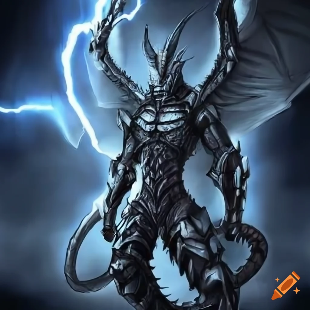 image of a winged dragon warrior in cybernetic armor