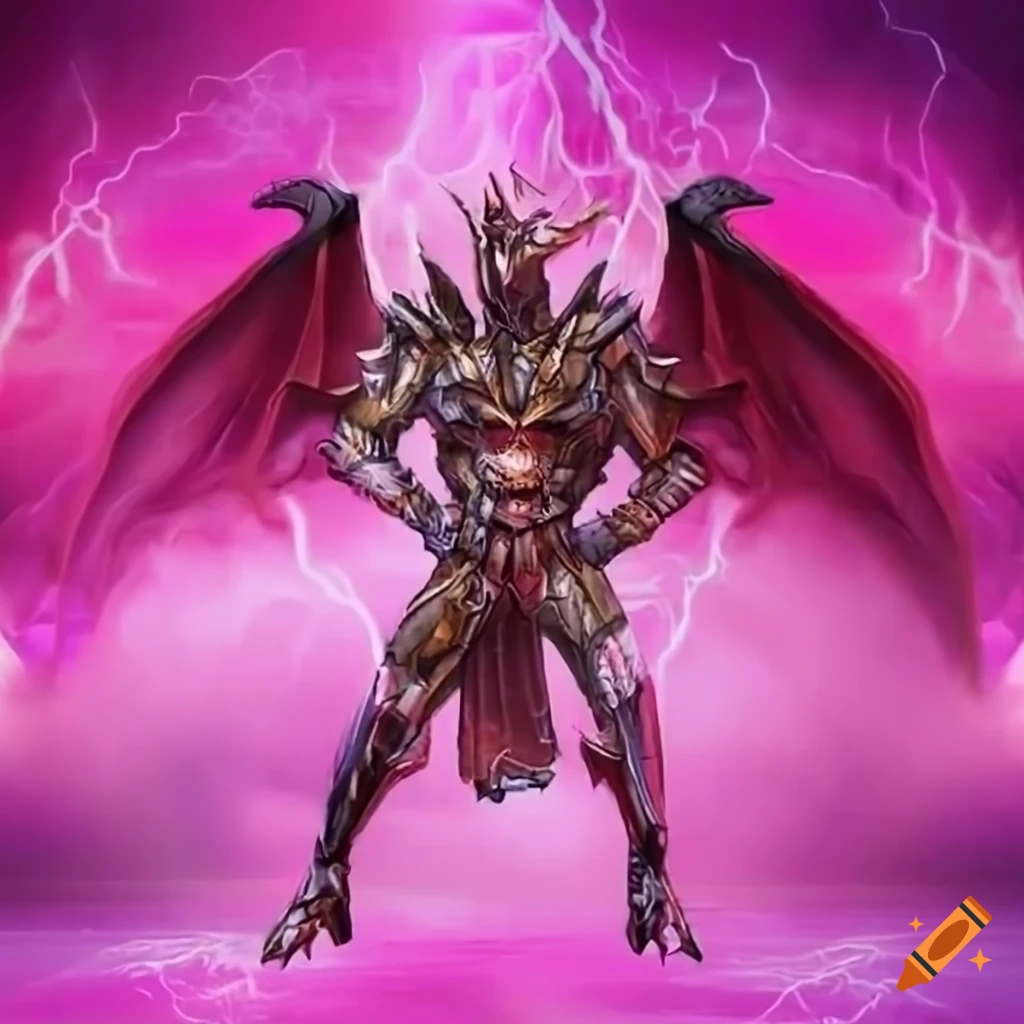 image of a cybernetic dragon warrior with pink lightning