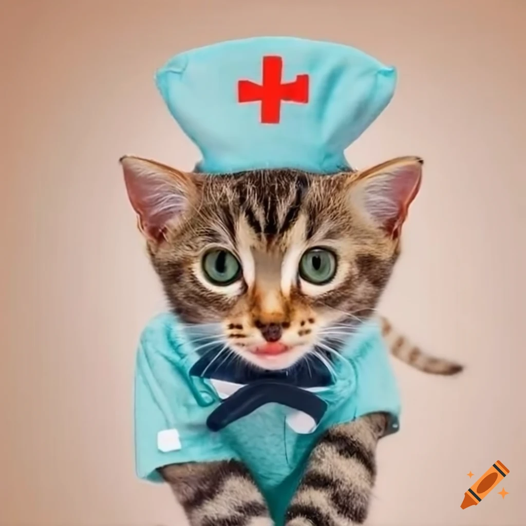 Adorable tabby kitten dressed as a nurse on Craiyon